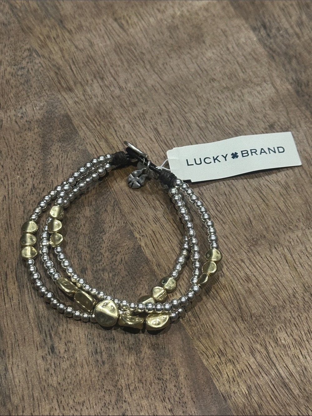 Lucky Brand Gold and Silver Layered Heart Bead Wrap Bracelet